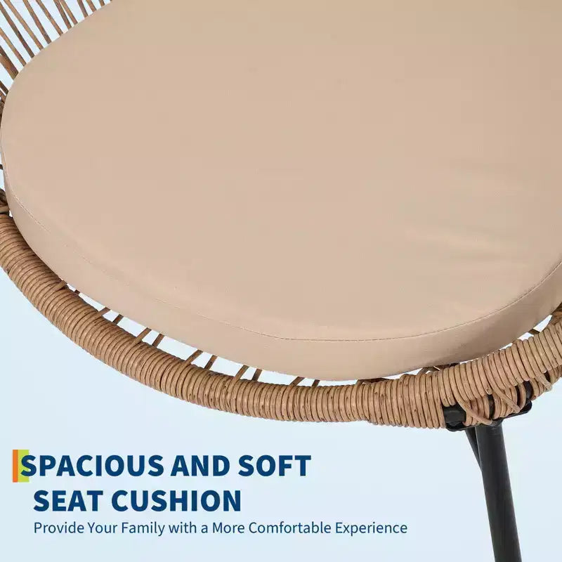 3 Piece Rattan Bistro Set, Outdoor PE Wicker Conversation Furniture with 2 Chairs & Cushions, Tempered Glass Top, for Patio/Porch/Garden/Yard