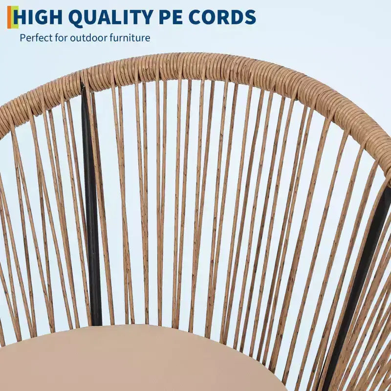 3 Piece Rattan Bistro Set, Outdoor PE Wicker Conversation Furniture with 2 Chairs & Cushions, Tempered Glass Top, for Patio/Porch/Garden/Yard