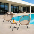 3 Piece Rattan Bistro Set, Outdoor PE Wicker Conversation Furniture with 2 Chairs & Cushions, Tempered Glass Top, for Patio/Porch/Garden/Yard
