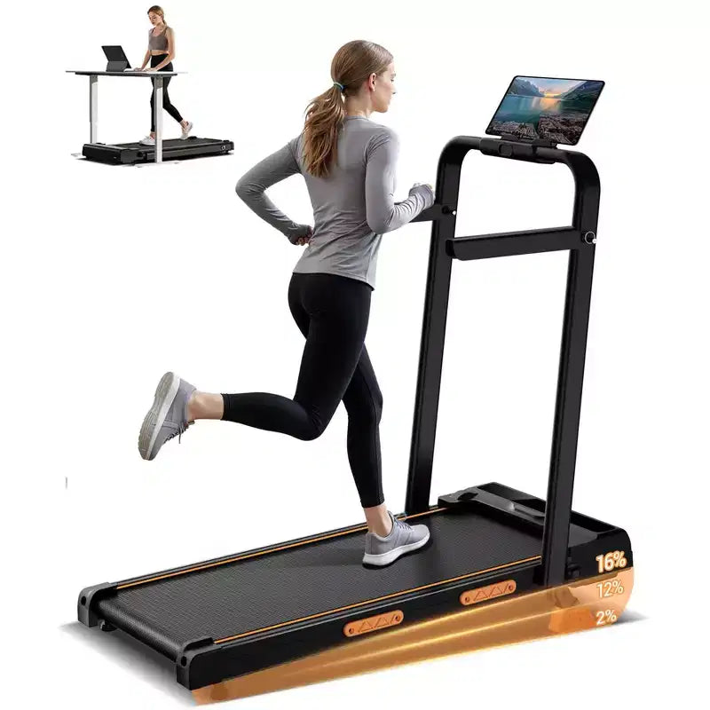 4-in-1 Foldable Walking Pad with Handle, 14% Incline Under-Desk Treadmill for Home, 2.5 HP Quiet Brushless Motor