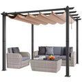 10 X10 Outdoor Retractable Pergola with Sun Shade Canopy Aluminum Beige Heavy Duty