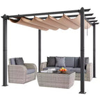 10 X10 Outdoor Retractable Pergola with Sun Shade Canopy Aluminum Beige Heavy Duty