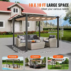 10 X10 Outdoor Retractable Pergola with Sun Shade Canopy Aluminum Beige Heavy Duty