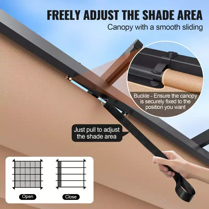 10 X10 Outdoor Retractable Pergola with Sun Shade Canopy Aluminum Beige Heavy Duty