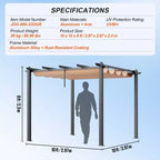 10 X10 Outdoor Retractable Pergola with Sun Shade Canopy Aluminum Beige Heavy Duty