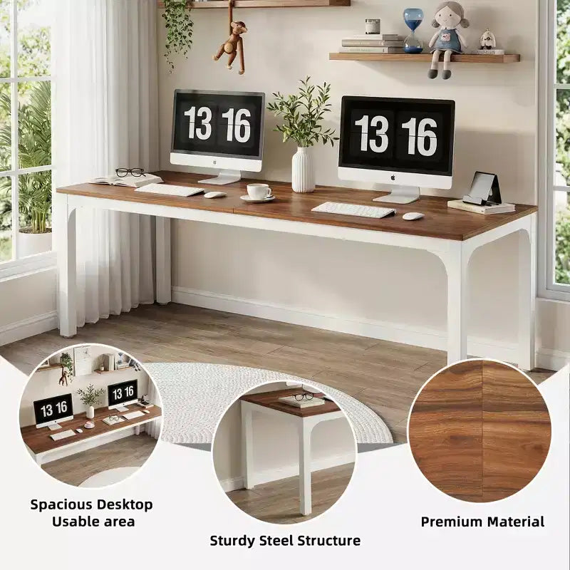 MAYEERTY 78.7 Extra Long Industrial Double Workstation Desk, 2-Person Home Office Desk with Heavy-Duty Metal Frame, 200lbs Capacity MDF Tabletop
