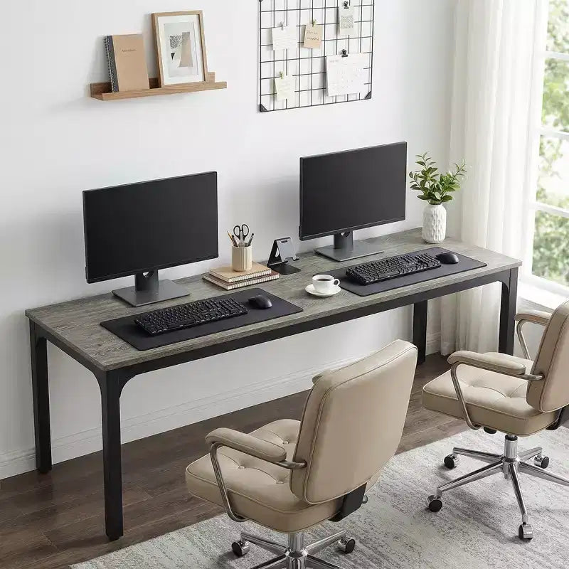 MAYEERTY 78.7 Extra Long Industrial Double Workstation Desk, 2-Person Home Office Desk with Heavy-Duty Metal Frame, 200lbs Capacity MDF Tabletop