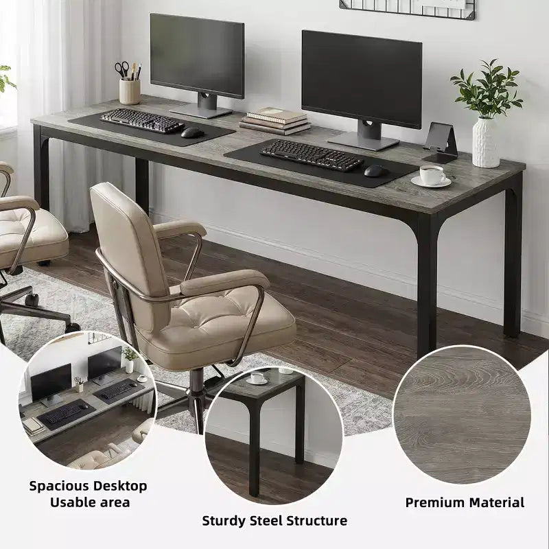 MAYEERTY 78.7 Extra Long Industrial Double Workstation Desk, 2-Person Home Office Desk with Heavy-Duty Metal Frame, 200lbs Capacity MDF Tabletop