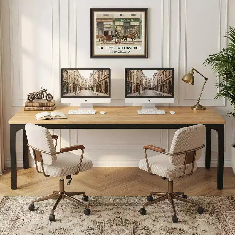 MAYEERTY 78.7 Extra Long Industrial Double Workstation Desk, 2-Person Home Office Desk with Heavy-Duty Metal Frame, 200lbs Capacity MDF Tabletop