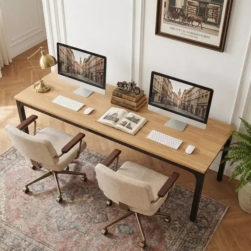 MAYEERTY 78.7 Extra Long Industrial Double Workstation Desk, 2-Person Home Office Desk with Heavy-Duty Metal Frame, 200lbs Capacity MDF Tabletop
