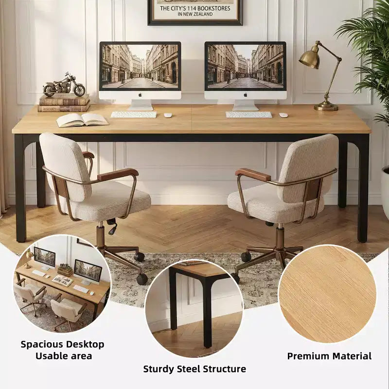 MAYEERTY 78.7 Extra Long Industrial Double Workstation Desk, 2-Person Home Office Desk with Heavy-Duty Metal Frame, 200lbs Capacity MDF Tabletop