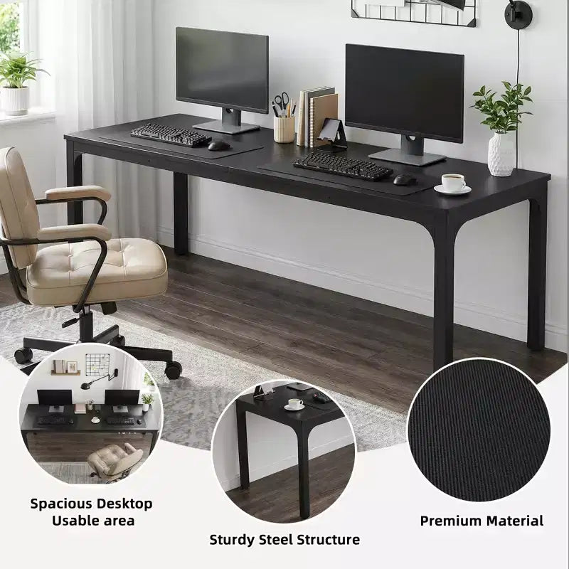 MAYEERTY 78.7 Extra Long Industrial Double Workstation Desk, 2-Person Home Office Desk with Heavy-Duty Metal Frame, 200lbs Capacity MDF Tabletop