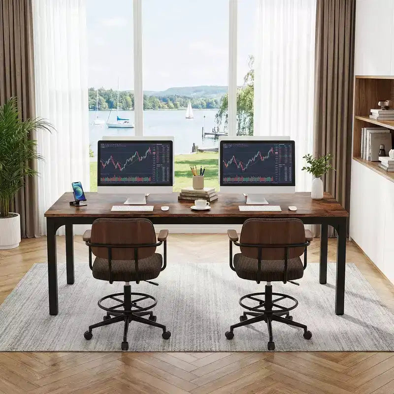 MAYEERTY 78.7 Extra Long Industrial Double Workstation Desk, 2-Person Home Office Desk with Heavy-Duty Metal Frame, 200lbs Capacity MDF Tabletop