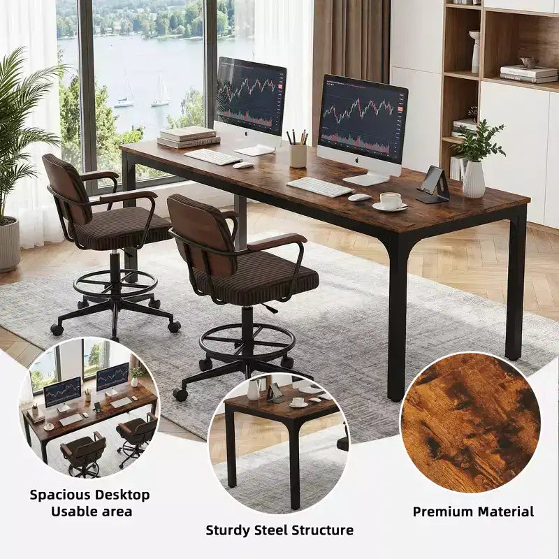 MAYEERTY 78.7 Extra Long Industrial Double Workstation Desk, 2-Person Home Office Desk with Heavy-Duty Metal Frame, 200lbs Capacity MDF Tabletop
