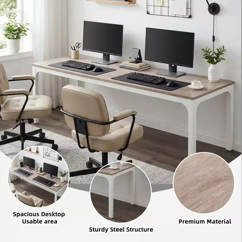 MAYEERTY 78.7 Extra Long Industrial Double Workstation Desk, 2-Person Home Office Desk with Heavy-Duty Metal Frame, 200lbs Capacity MDF Tabletop