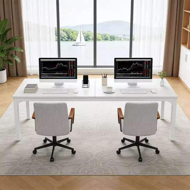 MAYEERTY 78.7 Extra Long Industrial Double Workstation Desk, 2-Person Home Office Desk with Heavy-Duty Metal Frame, 200lbs Capacity MDF Tabletop