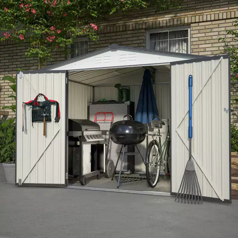 Mondawe 8x6 FT White Outdoor Storage Shed with Lockable Doors