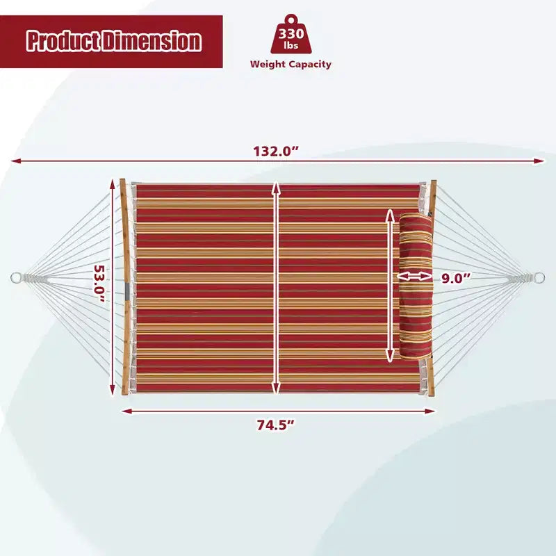 Costway Hammock w/ Pillow Curved Bamboo Spreader Bar Chain Portable Indoor Outdoor Red\Blue