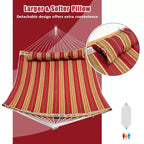 Costway Hammock w/ Pillow Curved Bamboo Spreader Bar Chain Portable Indoor Outdoor Red\Blue