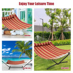 Costway Hammock w/ Pillow Curved Bamboo Spreader Bar Chain Portable Indoor Outdoor Red\Blue