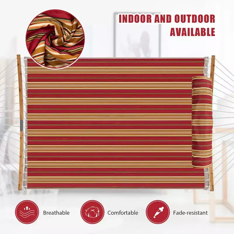 Costway Hammock w/ Pillow Curved Bamboo Spreader Bar Chain Portable Indoor Outdoor Red\Blue
