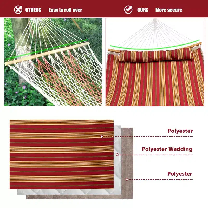 Costway Hammock w/ Pillow Curved Bamboo Spreader Bar Chain Portable Indoor Outdoor Red\Blue
