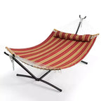 Costway Hammock w/ Pillow Curved Bamboo Spreader Bar Chain Portable Indoor Outdoor Red\Blue
