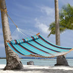 Costway Hammock w/ Pillow Curved Bamboo Spreader Bar Chain Portable Indoor Outdoor Red\Blue