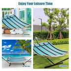 Costway Hammock w/ Pillow Curved Bamboo Spreader Bar Chain Portable Indoor Outdoor Red\Blue
