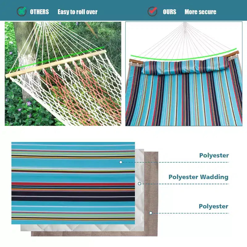 Costway Hammock w/ Pillow Curved Bamboo Spreader Bar Chain Portable Indoor Outdoor Red\Blue