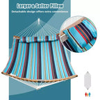 Costway Hammock w/ Pillow Curved Bamboo Spreader Bar Chain Portable Indoor Outdoor Red\Blue