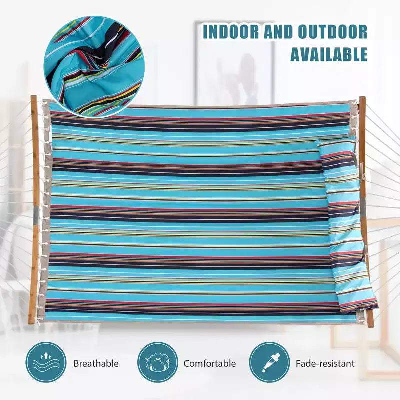 Costway Hammock w/ Pillow Curved Bamboo Spreader Bar Chain Portable Indoor Outdoor Red\Blue