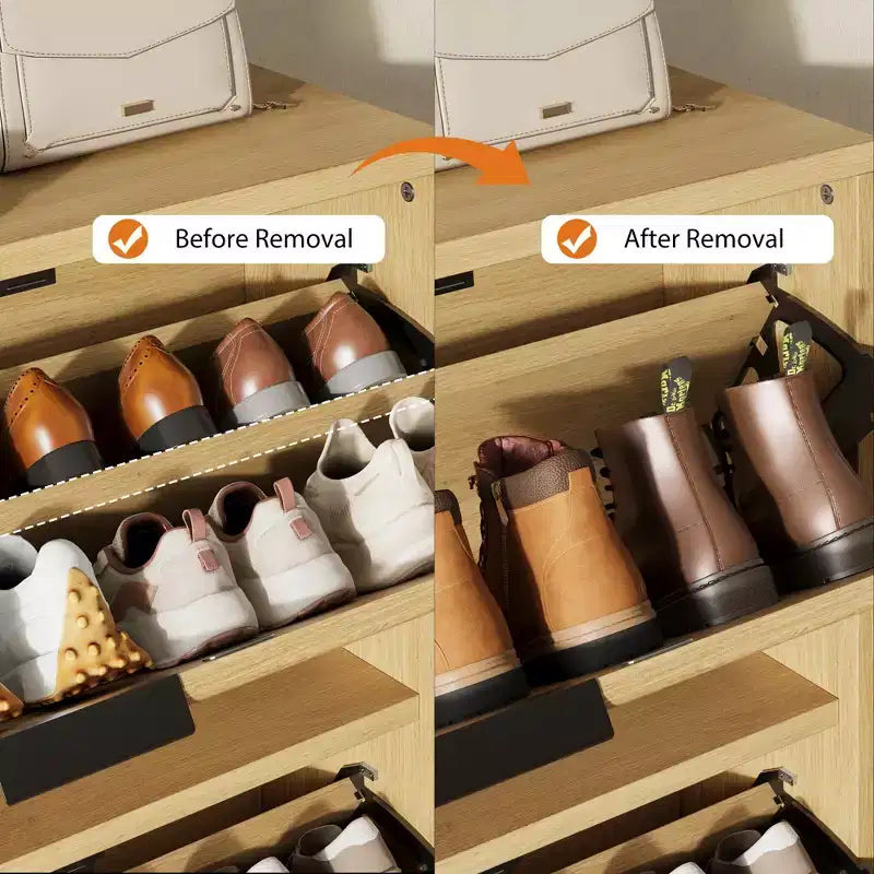 Fluted Shoe Storage Cabinet for Entryway with 2 Flip Drawers, 32 Wide Hidden Freestanding Shoe Rack Organizer for Hallway, Apartment