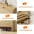 Fluted Shoe Storage Cabinet for Entryway with 2 Flip Drawers, 32 Wide Hidden Freestanding Shoe Rack Organizer for Hallway, Apartment