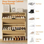 Fluted Shoe Storage Cabinet for Entryway with 2 Flip Drawers, 32 Wide Hidden Freestanding Shoe Rack Organizer for Hallway, Apartment