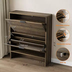 Fluted Shoe Storage Cabinet for Entryway with 2 Flip Drawers, 32 Wide Hidden Freestanding Shoe Rack Organizer for Hallway, Apartment