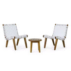 ModernLuxe 3pcs Patio Seating Sets, Outdoor Chat Set with 2 Sunken Rope Chairs, Acacia Wood End Table