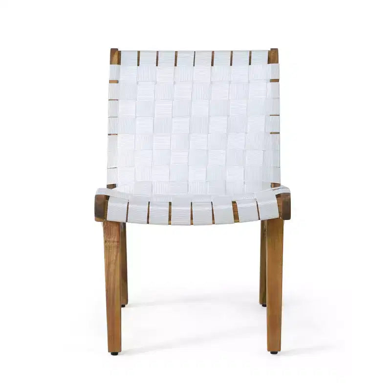 ModernLuxe 3pcs Patio Seating Sets, Outdoor Chat Set with 2 Sunken Rope Chairs, Acacia Wood End Table
