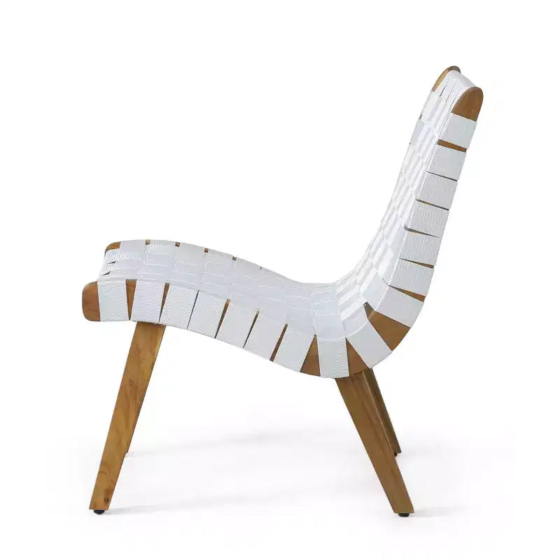 ModernLuxe 3pcs Patio Seating Sets, Outdoor Chat Set with 2 Sunken Rope Chairs, Acacia Wood End Table