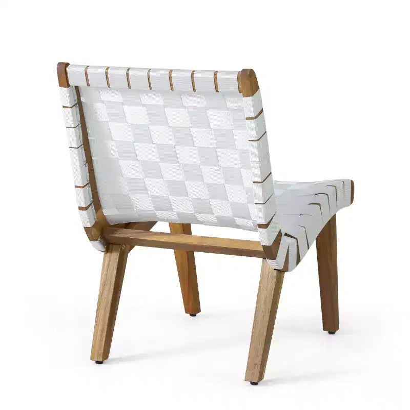 ModernLuxe 3pcs Patio Seating Sets, Outdoor Chat Set with 2 Sunken Rope Chairs, Acacia Wood End Table