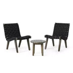 ModernLuxe 3pcs Patio Seating Sets, Outdoor Chat Set with 2 Sunken Rope Chairs, Acacia Wood End Table