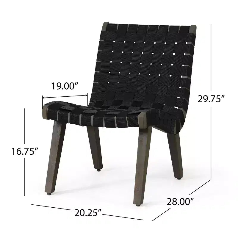 ModernLuxe 3pcs Patio Seating Sets, Outdoor Chat Set with 2 Sunken Rope Chairs, Acacia Wood End Table