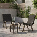 ModernLuxe 3pcs Patio Seating Sets, Outdoor Chat Set with 2 Sunken Rope Chairs, Acacia Wood End Table