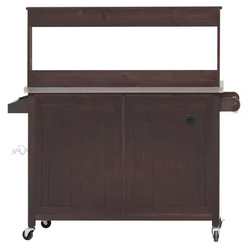 Whisen 54.1 Outdoor Kitchen Island Carts, Patio Garden Potting Bench, Outdoor Grill BBQ Cart with Stainless Top, Storage Cabinet Drawers