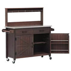 Whisen 54.1 Outdoor Kitchen Island Carts, Patio Garden Potting Bench, Outdoor Grill BBQ Cart with Stainless Top, Storage Cabinet Drawers