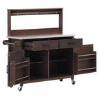 Whisen 54.1 Outdoor Kitchen Island Carts, Patio Garden Potting Bench, Outdoor Grill BBQ Cart with Stainless Top, Storage Cabinet Drawers