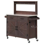 Whisen 54.1 Outdoor Kitchen Island Carts, Patio Garden Potting Bench, Outdoor Grill BBQ Cart with Stainless Top, Storage Cabinet Drawers