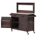 Whisen 54.1 Outdoor Kitchen Island Carts, Patio Garden Potting Bench, Outdoor Grill BBQ Cart with Stainless Top, Storage Cabinet Drawers