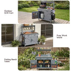Whisen 54.1 Outdoor Kitchen Island Carts, Patio Garden Potting Bench, Outdoor Grill BBQ Cart with Stainless Top, Storage Cabinet Drawers