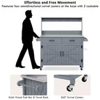 Whisen 54.1 Outdoor Kitchen Island Carts, Patio Garden Potting Bench, Outdoor Grill BBQ Cart with Stainless Top, Storage Cabinet Drawers